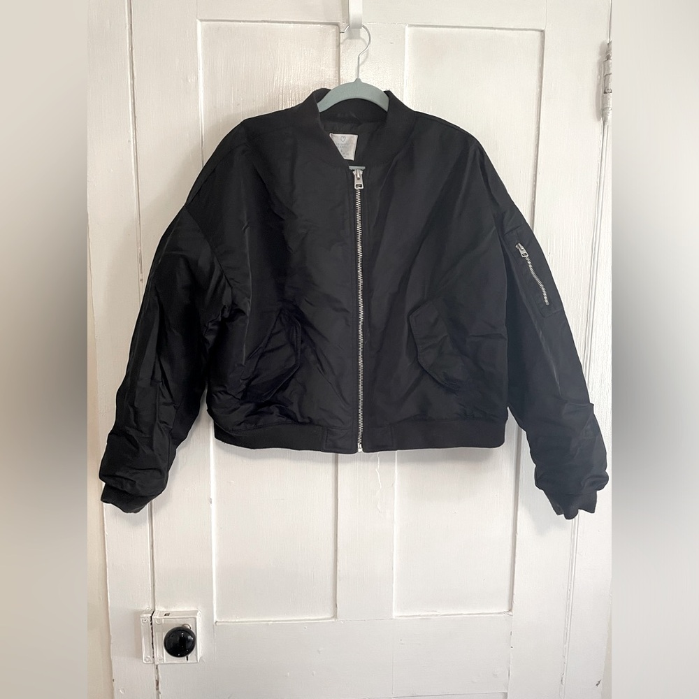 Primark Bomber Jacket, Black w/ Silver Zippers, Size Large, GUC!